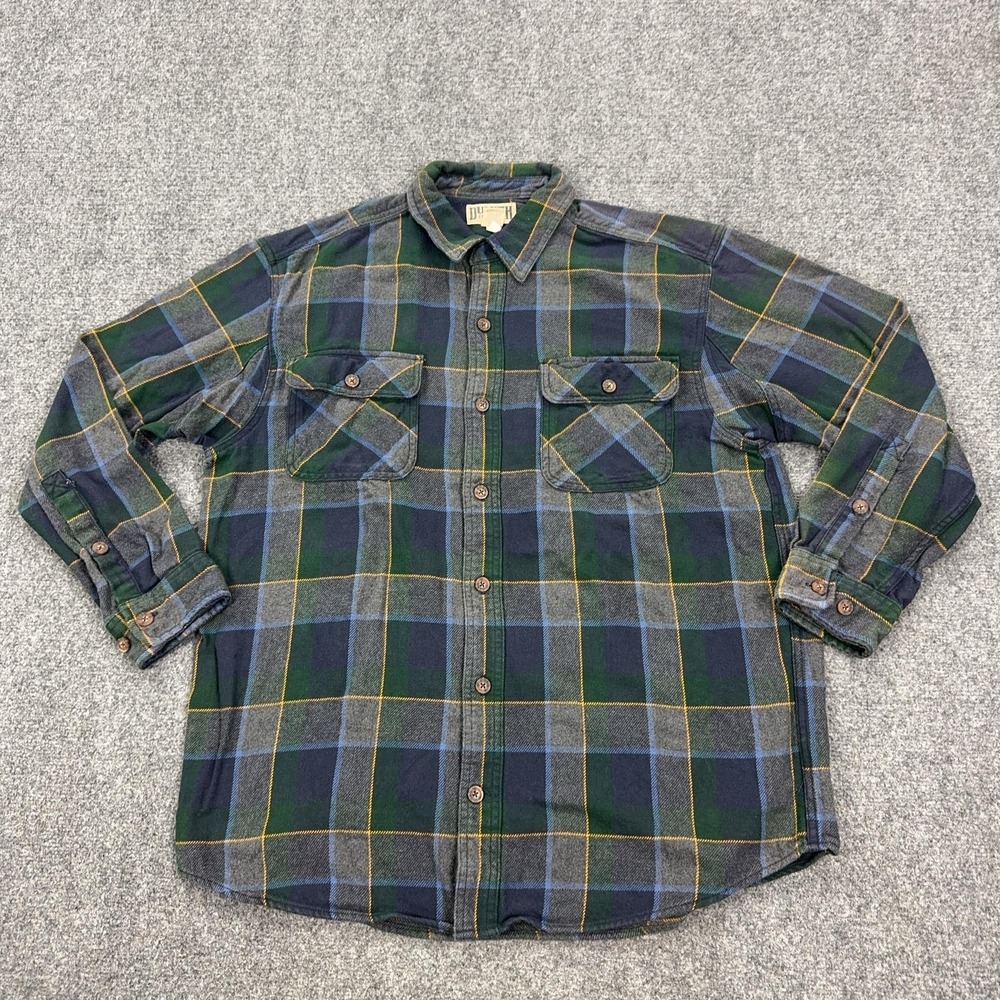 Duluth Trading Co Shirt Mens L Green Plaid Flannel Long Sleeve Button Front